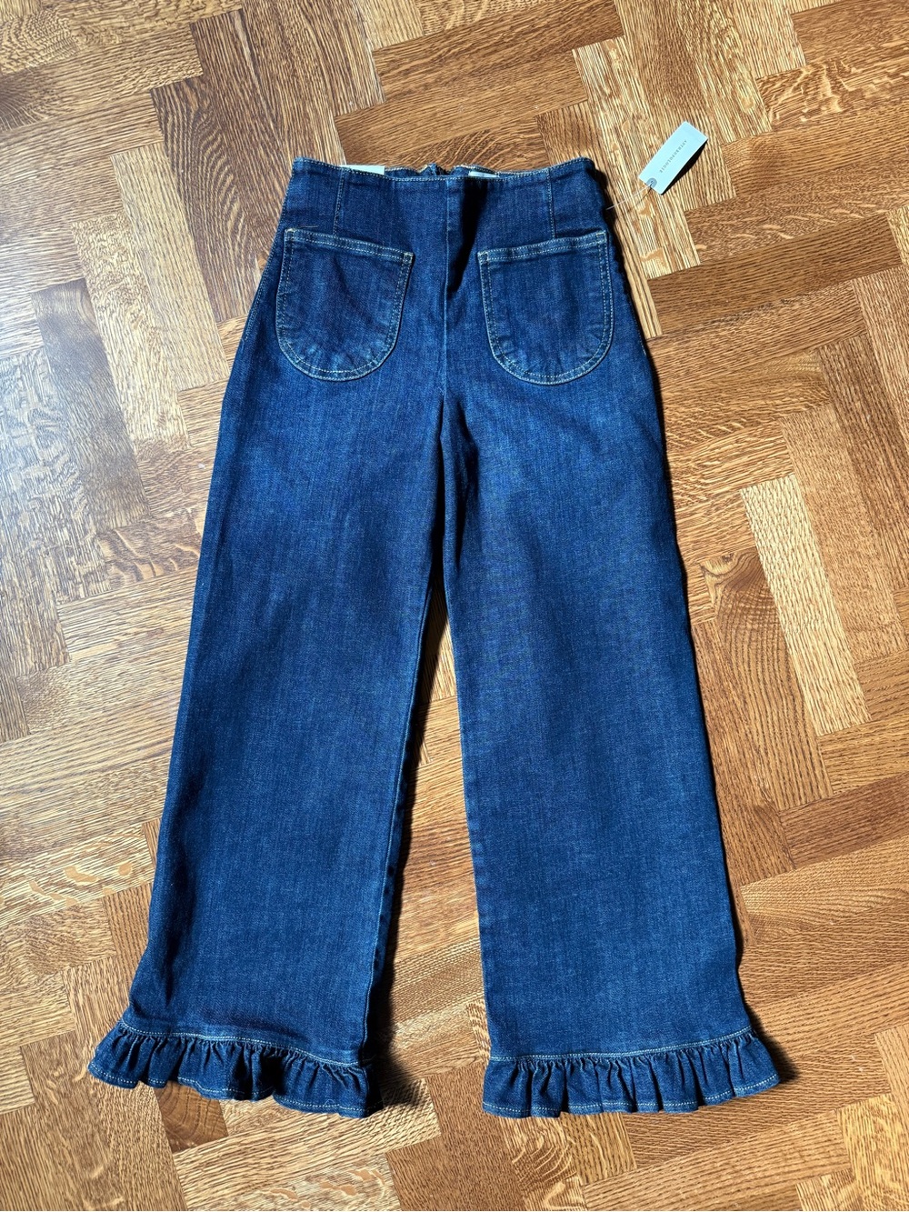 NWT ANTHROPOLOGIE Maeve Colette Ruffle Crop Wide Leg Jeans Patch Pocket 24 - Picture 2 of 9